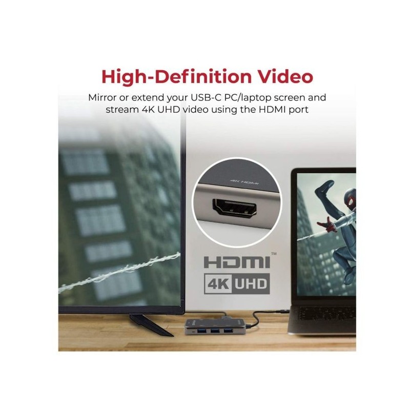 Promate USB-C Notebook Docking Station - Type-C - 8-in-1 with USB-C port - 4K HDMI - TF/SD card - RJ45 port