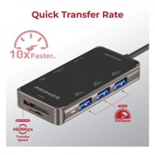 Promate USB-C Notebook Docking Station - Type-C - 8-in-1 with USB-C port - 4K HDMI - TF/SD card - RJ45 port
