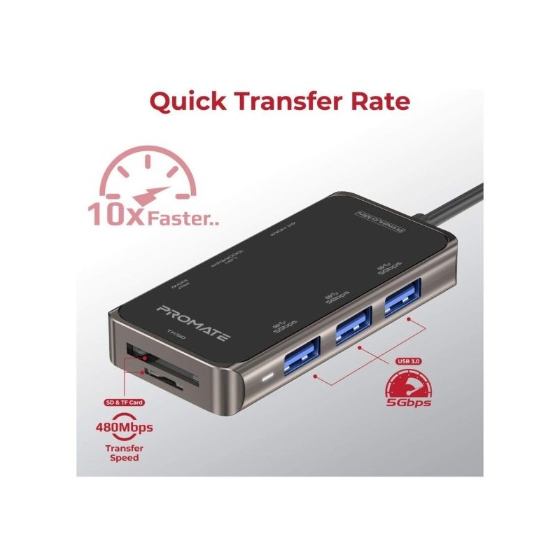 Promate USB-C Notebook Docking Station - Type-C - 8-in-1 with USB-C port - 4K HDMI - TF/SD card - RJ45 port