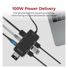 Promate USB-C Notebook Docking Station - Type-C - 8-in-1 with USB-C port - 4K HDMI - TF/SD card - RJ45 port