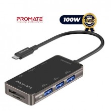 Promate USB-C Notebook Docking Station - Type-C - 8-in-1 with USB-C port - 4K HDMI - TF/SD card - RJ45 port