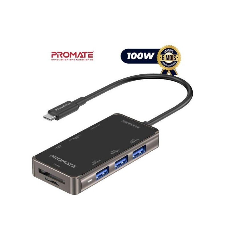 Promate USB-C Notebook Docking Station - Type-C - 8-in-1 with USB-C port - 4K HDMI - TF/SD card - RJ45 port