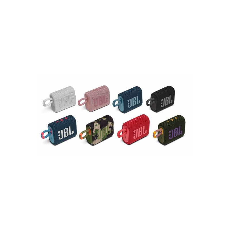 JBL Go 3 waterproof Bluetooth speaker with heavy, intense bass